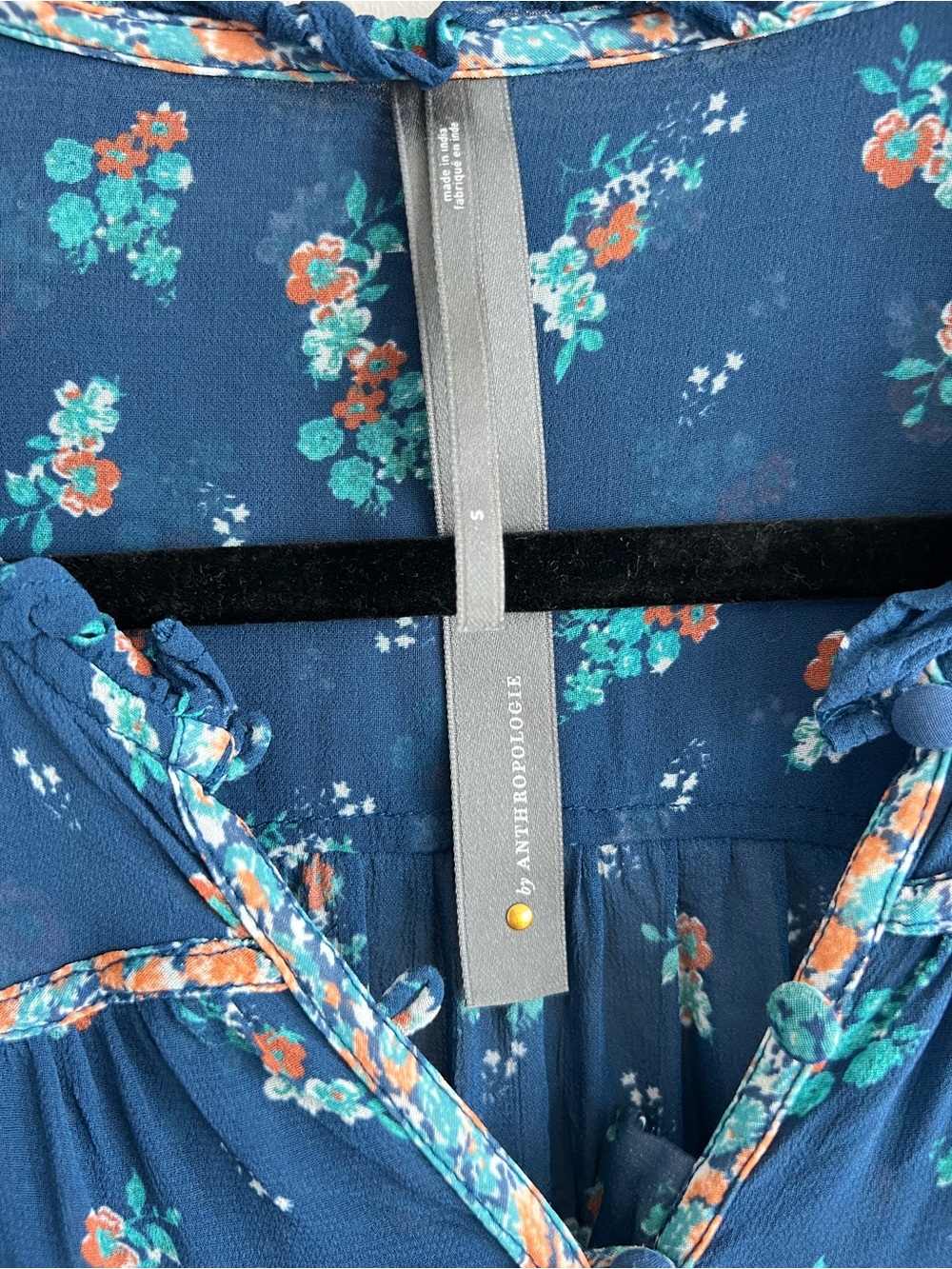 By Anthropologie teal mixed floral print sheer cropped babydoll top size small - Picture 4 of 9